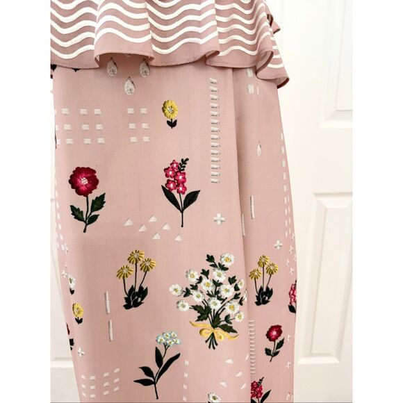 Sahil Kochhar Pink Sahara Floral Embroidered Peplum Dress Size 10 Anthropologie - Picture 3 of 8